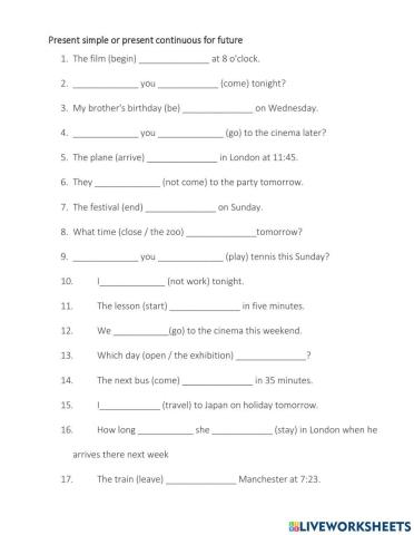 Present simple and present continuous for future