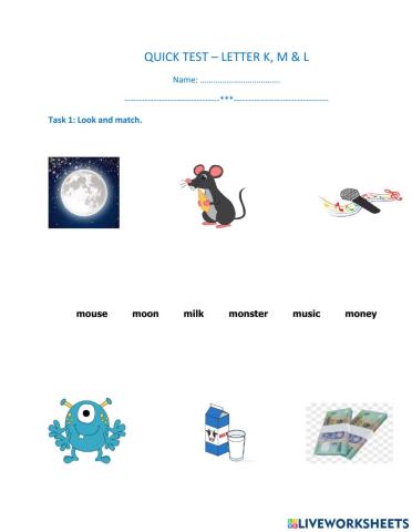 Letter M,L,K- quick test