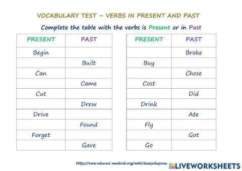 Verbs in present and past
