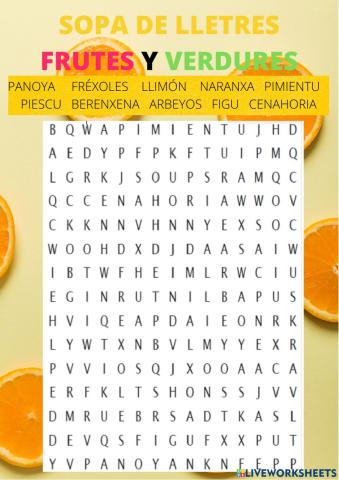Sopa de lletres frutes y verdures