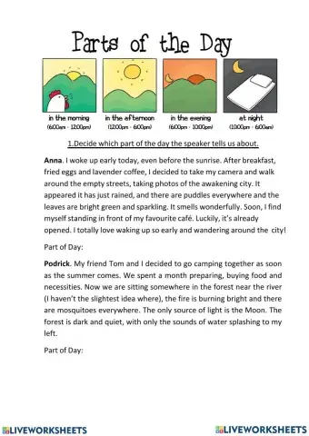 Reading Parts of the Day