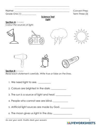 Science Test - Light