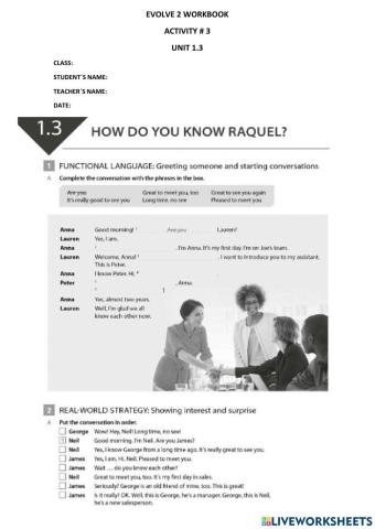 EVOLVE 2 UNIT 1.3 workbook