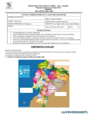 Examen Quimestral Estudios Sociales
