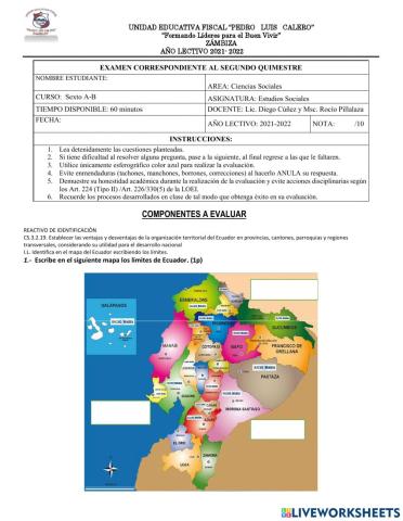 Examen Quimestral Estudios Sociales
