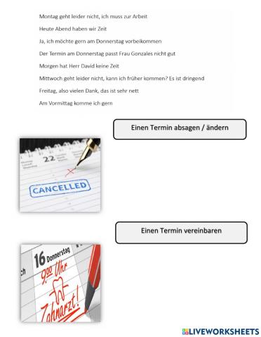 Einen Termin absagen oder vereinbaren