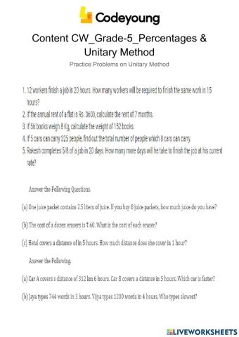 Content-CW-Practice Problems on Unitary Method