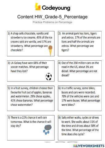 Content-HW-Practice Problems on Percentage
