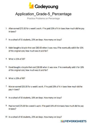 Application-Practice Problems on Percentage