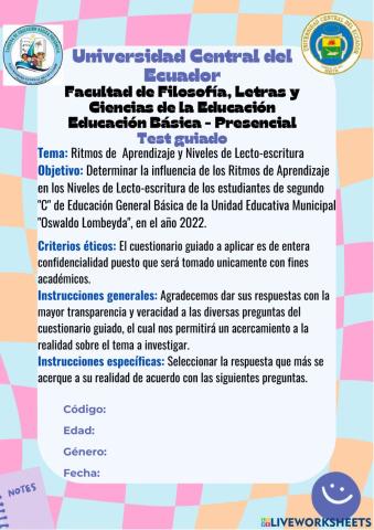 Test guiado: Ritmos de aprendizaje y niveles de lectoescritura