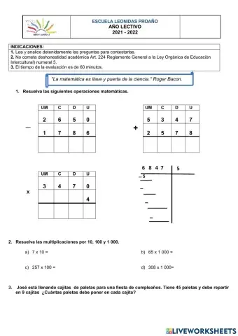 Evaluacion de matematicas