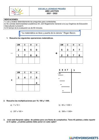 Evaluacion de matematicas