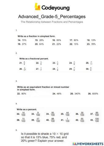 Advanced-The Relationship between Fractions and Percentages