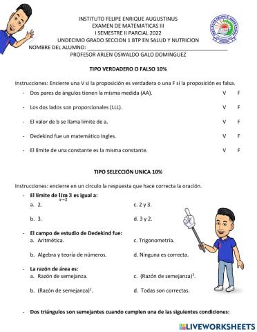 Examen  Matemáticas III
