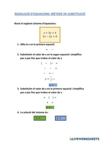 Resolució d'equacions: mètode de substitució