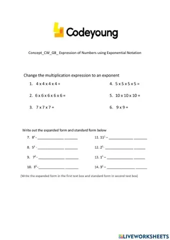 Concept-CW-G8- Expression of Numbers using Exponential Notation