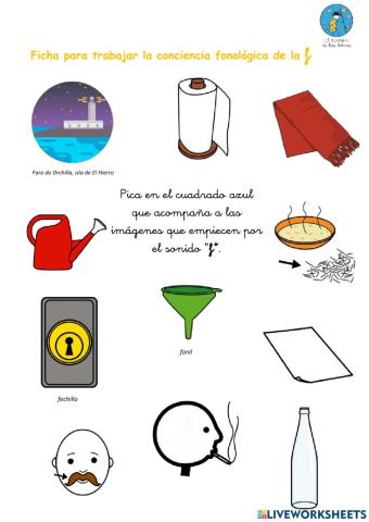 : Ficha interactiva para trabajar conciencia fonológica del sonido “f” (El zurrón de las letras)