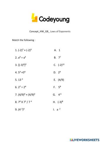 Concept-HW-G8- Laws of Exponents