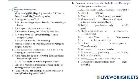 Liveworksheets - Present Continuous or Simple Present