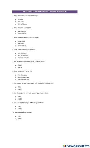 Listening Comprehension - Pre Intermediate