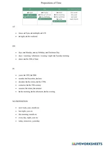 Prepositions of time
