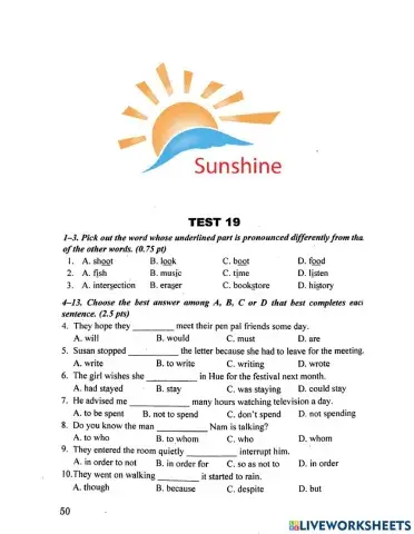 Bộ đề 10 -Lưu Hoằng Trí- Test 19