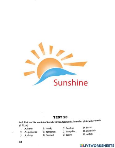 Bộ đề 10 -Lưu Hoằng Trí- Test 20