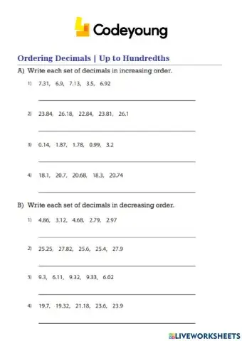 Comparing and Ordering decimals Advanced