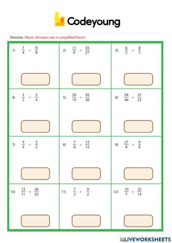 Division of Fractions by Fractions Concept HW