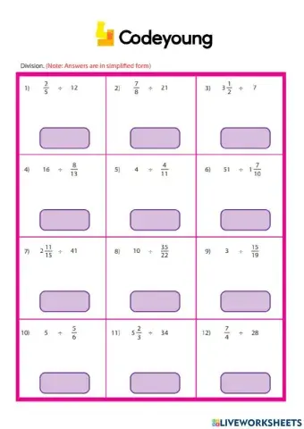 Division of Fractions by Whole Numbers Concept CW
