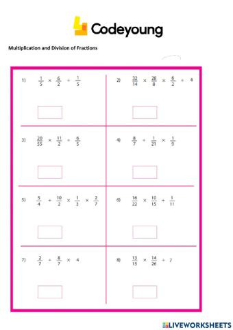 Multiplication and Division of Fractions Concept HW