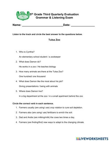 Grammar 3rd Quarterly exam