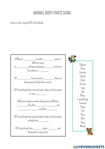 Animal body parts song