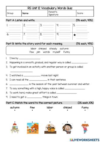 U12 Vocabulary Words Quiz