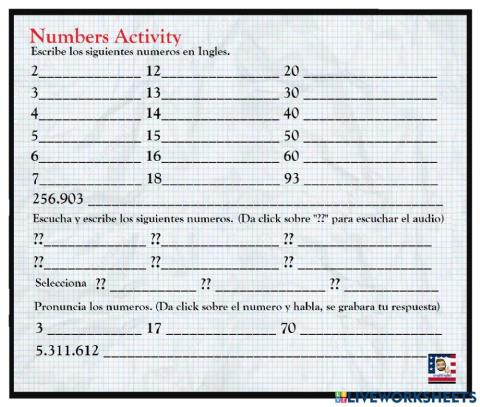 Numbers activity