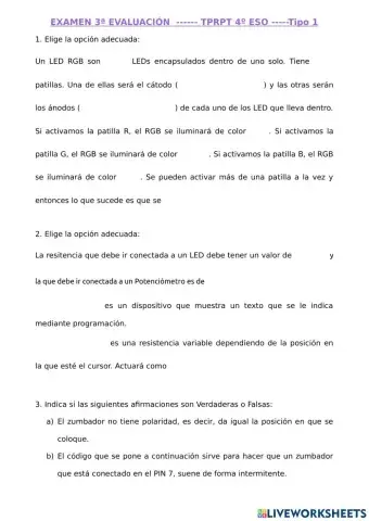 Examen TPR 4º Evaluación 3 - TIPO 1