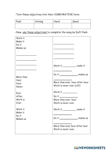 Lyric song - comparatives