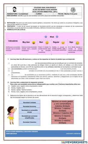 EVALUACION BIMESTRAL DE CONTABILIDAD 2P SEXTO 2022