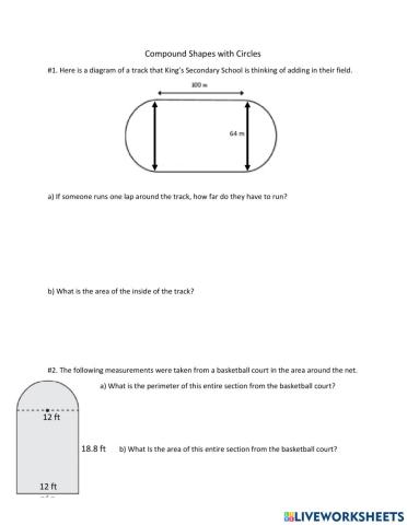 Compound Shapes with Circles Worksheet 2