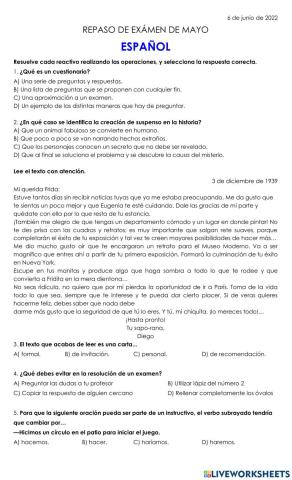 Repaso exámen español mayo
