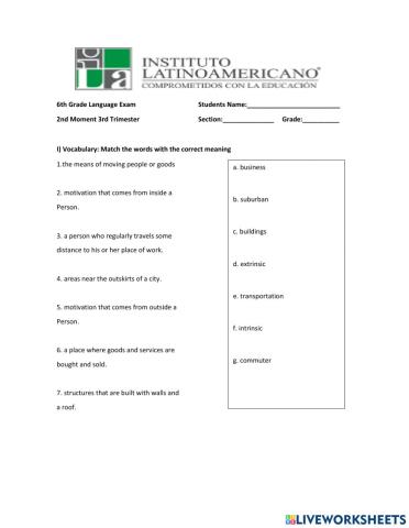 6th grade Language exam 2nd moment 3rd trimester