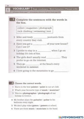 OPT A2 -U.1 VOCABULARY from the WB