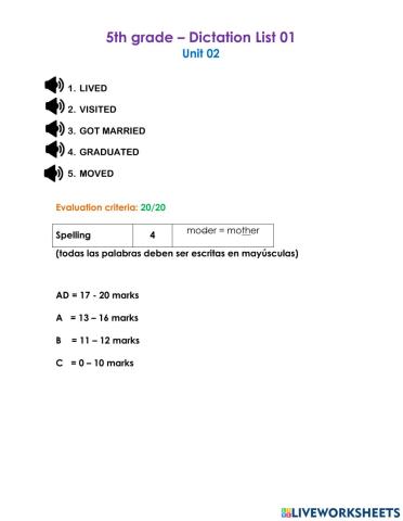 5th grade - Dictation 01 - Version B