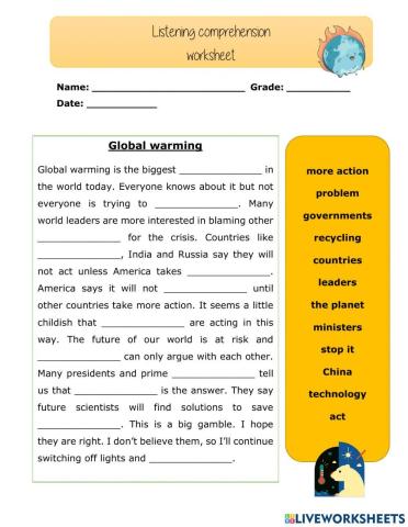 Listening comprehension - Global Warming