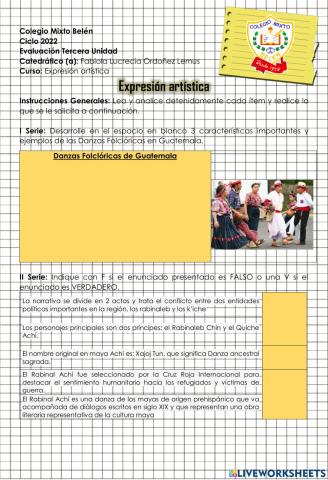 Evaluación - Expresión Artística III Unidad V.B