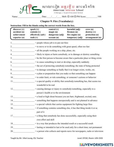 English for Cambodia-Chapter 9: Fire