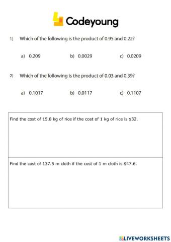 Multiplication of Decimals Concept Advanced