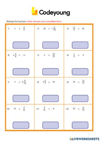 Multiplication of Fractions  by whole numbers Concept HW.