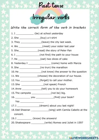 Simple past tense irregular verbs