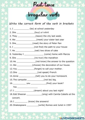 Simple past tense irregular verbs